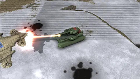 In-game screenshot: the Archangel gunship and the Tsar Peresvet firing lasers at each other